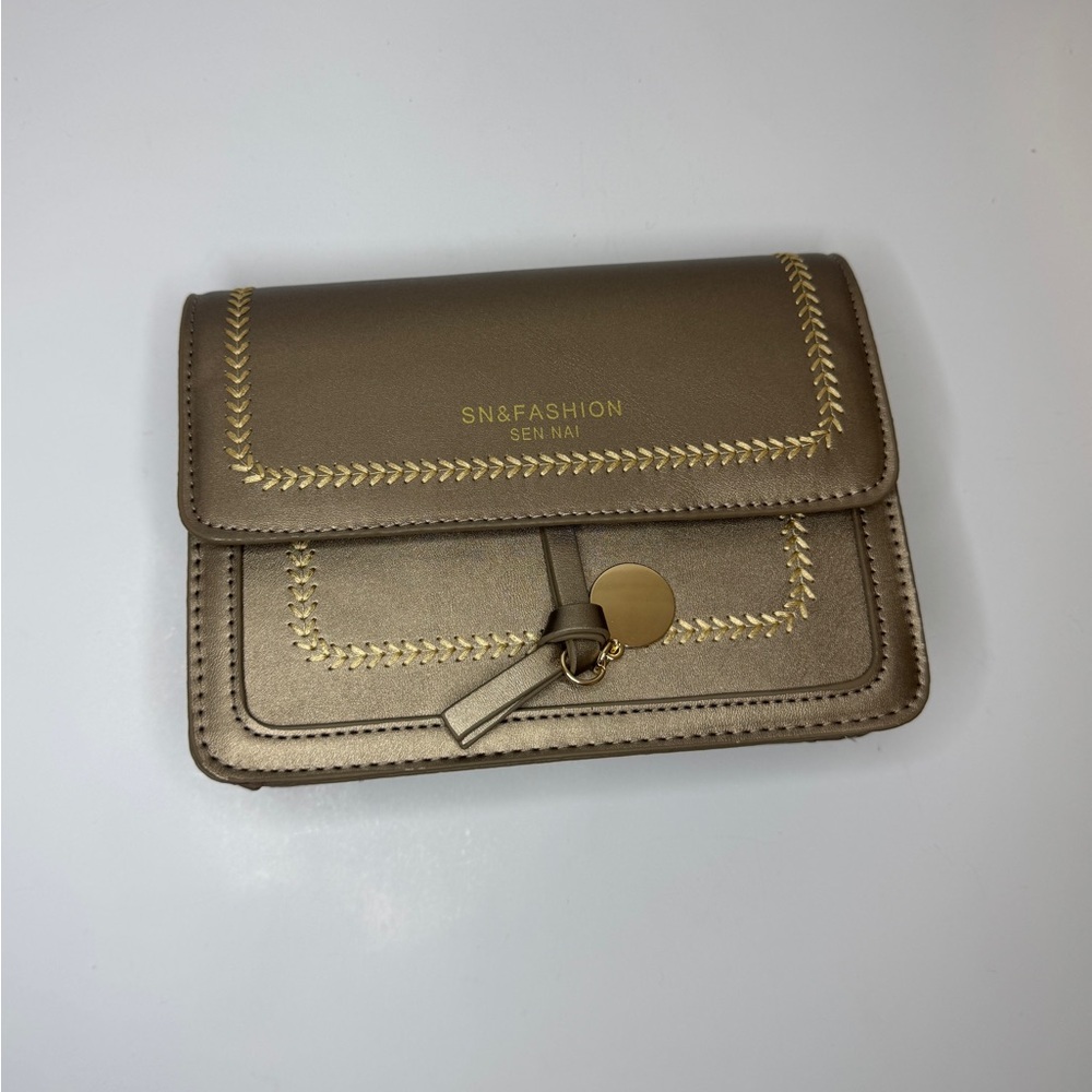 Women's Gold Crossbody Bag with Wide Strap